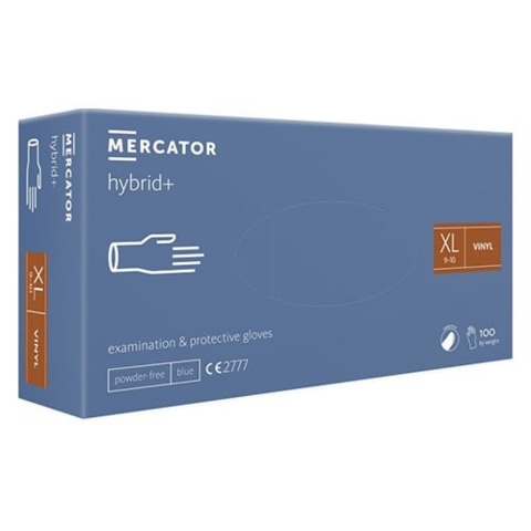 Рукавички вінілові Mercator Hybrid+ неопудрені XL (100шт/пач), блакитні