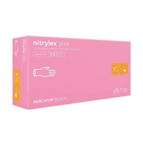 Рукавички нітрилові Mercator Nitrylex Pink неопудрені XS, (100 шт/пач), рожеві