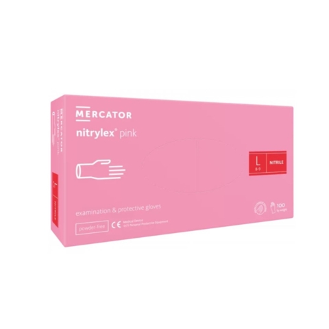 Рукавички нітрилові Mercator Nitrylex Pink неопудрені L (100 шт/пач), рожеві