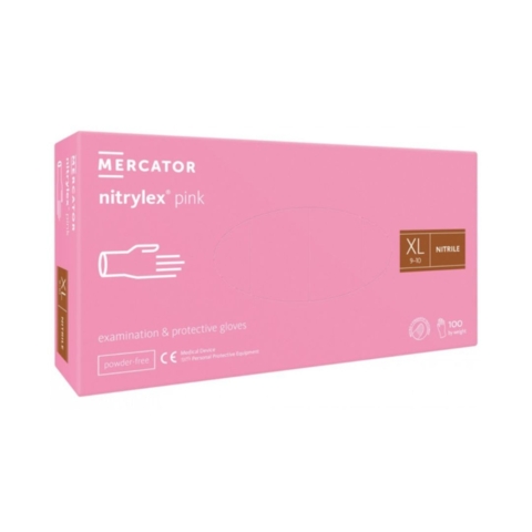 Рукавички нітрилові Mercator Nitrylex Pink неопудрені XL (100 шт/пач), рожеві