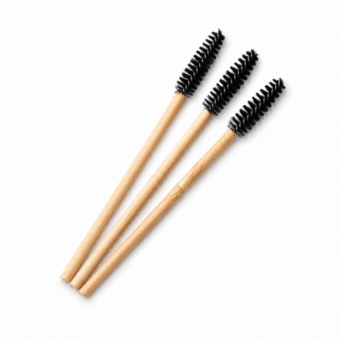 Щіточка для вій нейлонова бамбукова ручка, ворс чорний (50шт/уп)