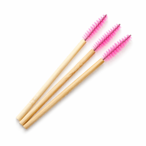 Щеточка для ресниц нейлоновая бамбуковая ручка, ворс розовый (50шт/уп)
