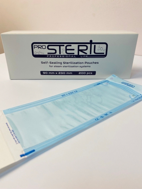 Пакеты для стерилизации паром ProSteril, 90*230 СS, комбинированные прозрачные (200шт/уп)