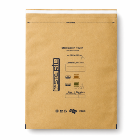 Пакети для стерилізації ProSteril, 380*450 PK B, Бурий Крафт (100шт/уп)