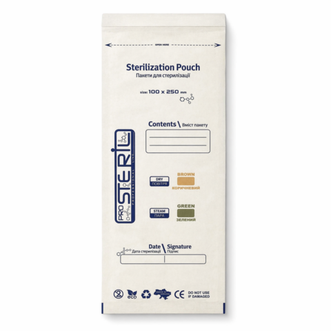 Пакети для стерилізації ProSteril, 100*250 PK W, Білий Крафт (100шт/уп)