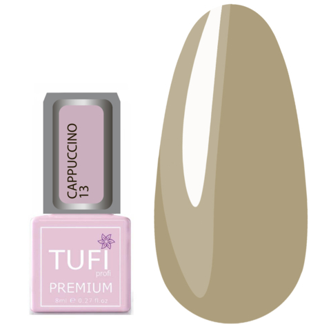 Гель-лак TUFI profi Premium Cappuccino №13 Бежевий з блискітками, 8 мл