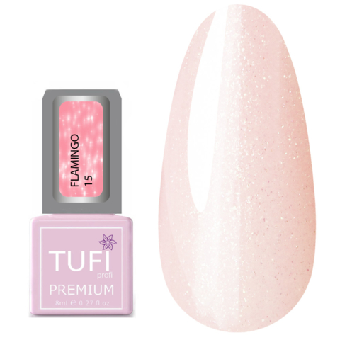 Гель-лак TUFI profi Premium Flamingo №15 Персиковий лід з шимером, 8 мл