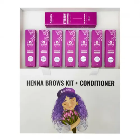 Набор хны для бровей AntuOne 7шт/7г, и кондиционер для бровей, 50 мл