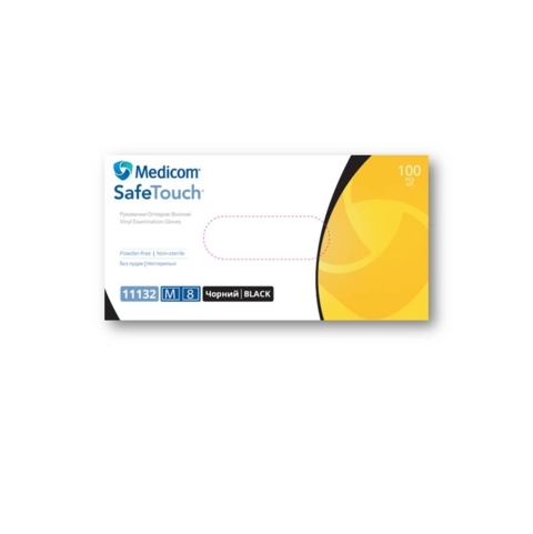 Перчатки виниловые Medicom SafeTouch М (100 шт/пач), черные