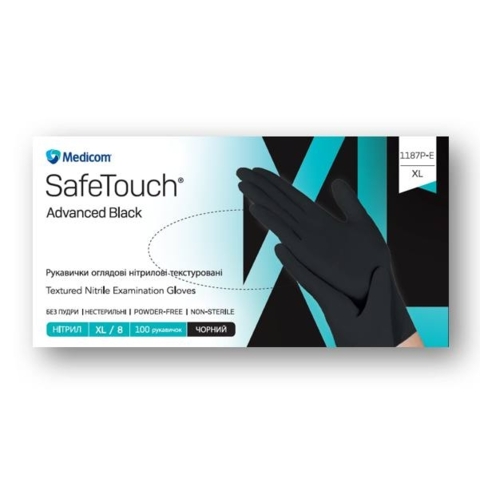 Рукавички нітрилові текстуровані Medicom SafeTouch Advanced Black XL (100 шт/пач), чорні