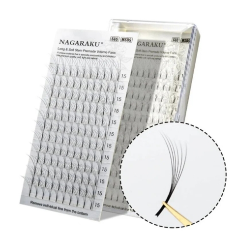 Ресницы Nagaraku Pointy base premade mini 4D черные, D, 0.07, 8-15 мм