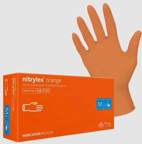 Рукавички нітрилові Mercator Nitrylex Orange неопудрені M  (100 шт/пач) помаранчеві 