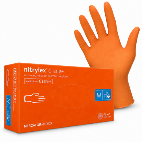 Рукавички нітрилові Mercator Nitrylex Orange неопудрені M  (100 шт/пач) помаранчеві 