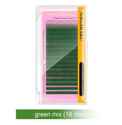 Ресницы Nagaraku Colored classic зеленые Mix C 0.1 7-15 мм