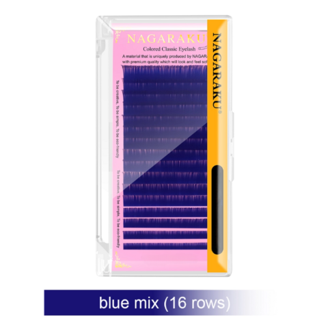 Ресницы Nagaraku Colored classic голубые Mix C 0.1 7-15 мм