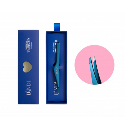 Пінцет для брів Lendi Blue Sapphire скошений 