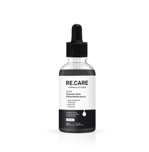 Сыворотка-детокс с углем кислотами и ниацинамидом Re.Care Detox Charcoal, Acids & Niacinamide Serum 30 мл