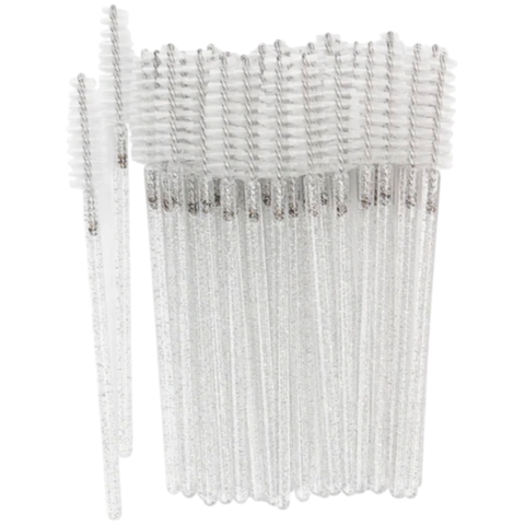 Щеточка для ресниц нейлоновая глиттерная прозрачная (50шт/уп)