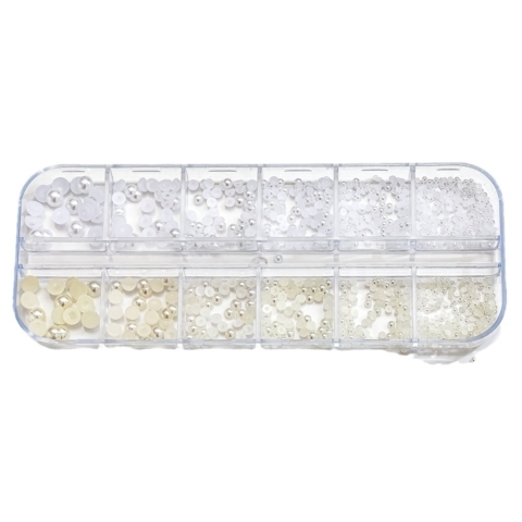 Камінці для дизайну нігтів різних розмірів Перлина S-738-12 1.6 - 6 мм кремові та білі
