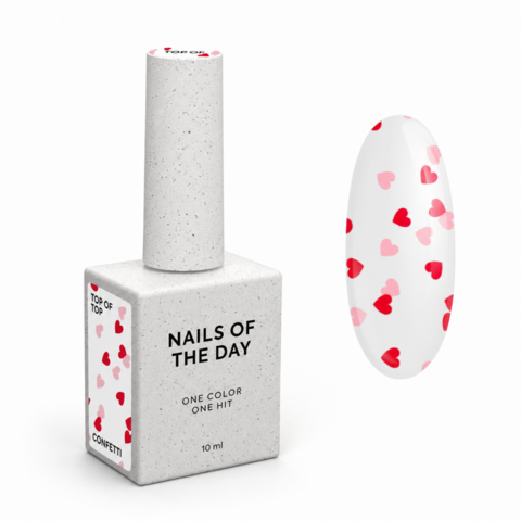 Top Nails Of The Day Kupidon top №01 червоні та рожеві серця 10 мл
