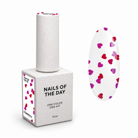 Top Nails Of The Day Kupidon top №05 мікс червоні та рожеві серцяі 10 мл