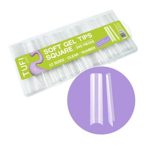 Геловые типсы TUFI profi Half Cover Soft Gel Tips Квадрат прозрачные 240 шт