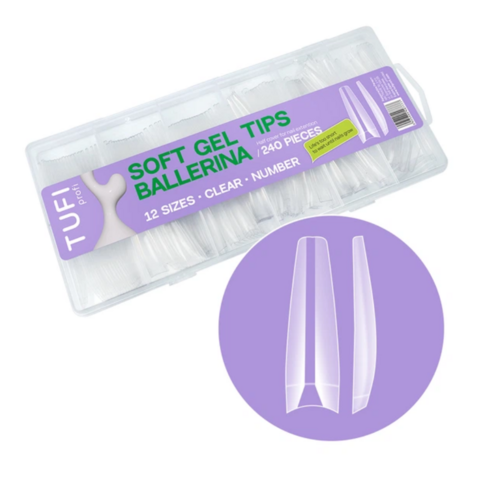 Геловые типсы TUFI profi Half Cover Soft Gel Tips Балерина прозрачные 240 шт