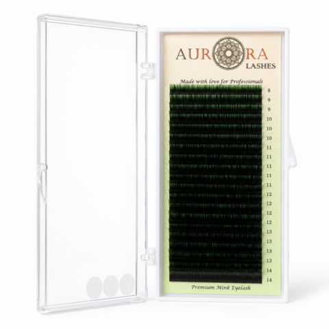 Ресницы Aurora Mink омбре зеленые 20 линий Mix C 0.10 8-14 мм УЦЕНКА
