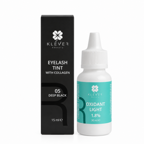 Сет краска для ресниц 05 Deep Black 15 мл + окислитель 1.8% 30 мл Klever Beauty