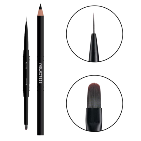 Пензлик для манікюру двосторонній Biblioteka liner 8 мм + round 10 мм