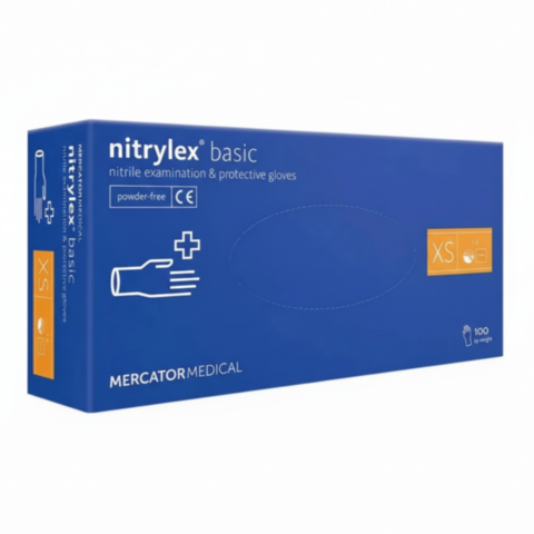 Рукавички нітрилові Mercator Nitrylex Basic неопудрені XS (100шт/пач), блакитні