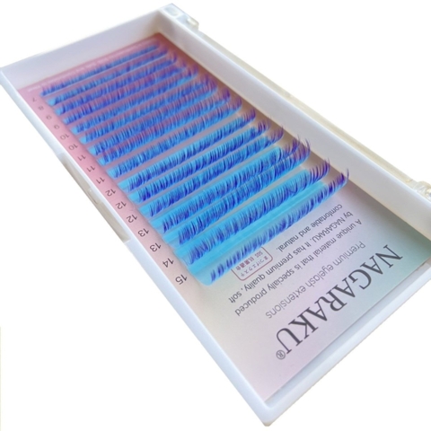 Ресницы Nagaraku омбре easy fan голубые Mix D, 0.07 7-15 мм