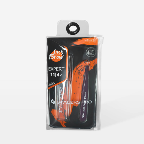 Пінцет для брів STALEKS EXPERT 11 TYPE 4v (широкі скошені кромки), фіолетовий