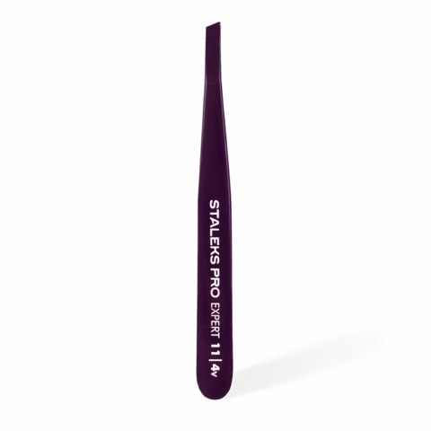 Пинцет для бровей Staleks Expert 11 TYPE 4v широкие скошенные кромки фиолетовый