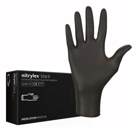 Рукавички нітрилові Mercator Nitrylex Black неопудрені XS (100 шт/пач), чорні