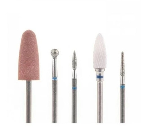 Набор стартовый фрез для плотной кутикулы в пластиковом контейнере, 5 шт, синие