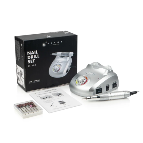 Фрезер для манікюру BUCOS ZS-603 PRO 45W 35000 об + 6 фрез, срібний