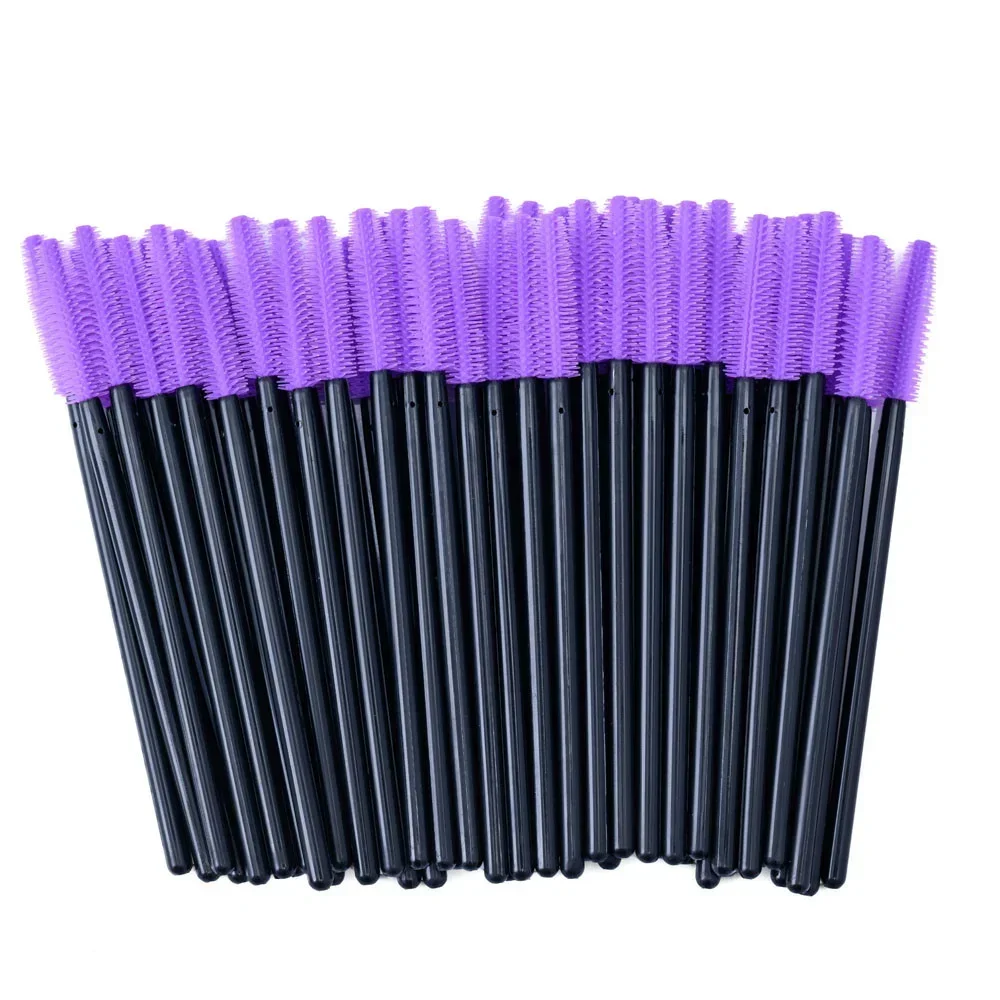 Щеточка для ресниц силиконовая ручка черная, ворс лиловый (50шт / уп)