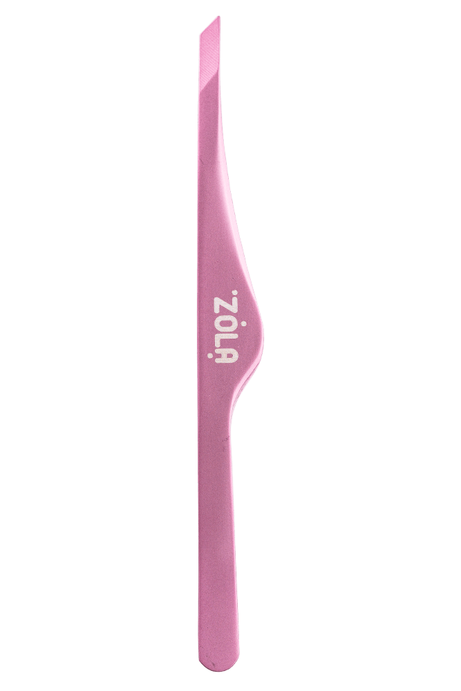 Пінцет професійний для брів Zola Light Pink, скошений