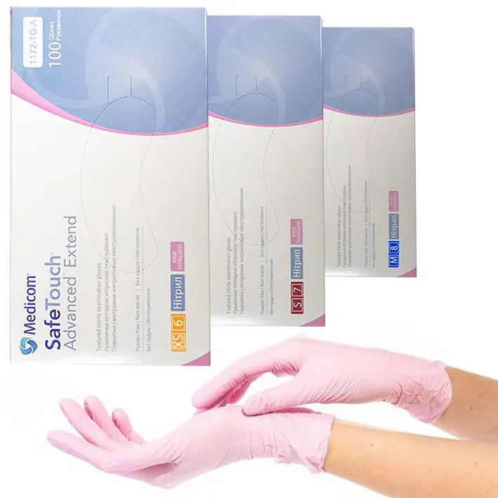 Рукавички нітрилові Medicom SafeTouch Advanced Extend Pink S (100 шт/пач), рожеві