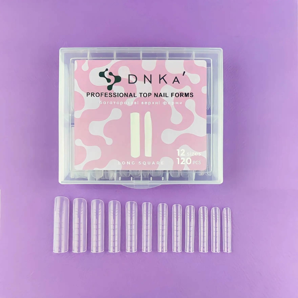 Форми для нарощування нігтів DNKa Reusable Upper Nail Forms Long Square (120 шт/уп), фото 1