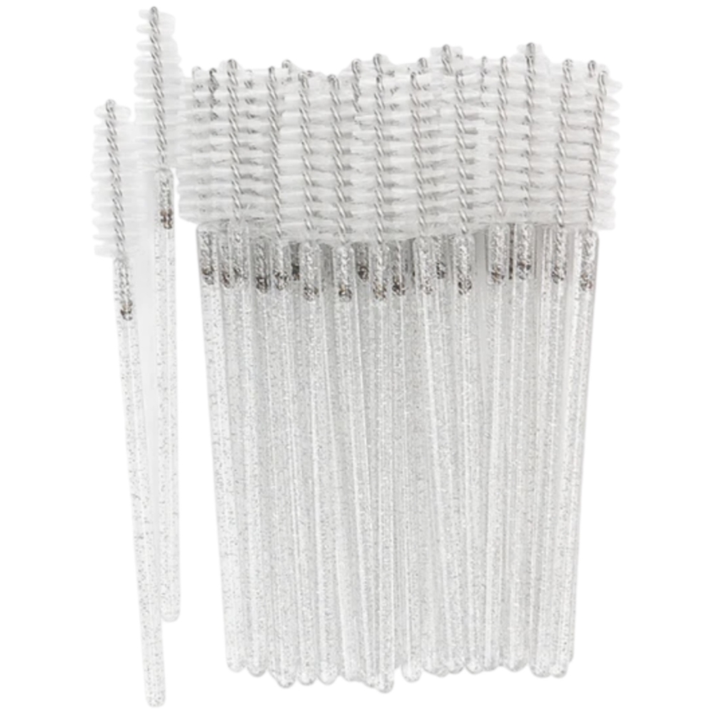 Щеточка для ресниц нейлоновая глиттерная прозрачная (50шт/уп), фото 1