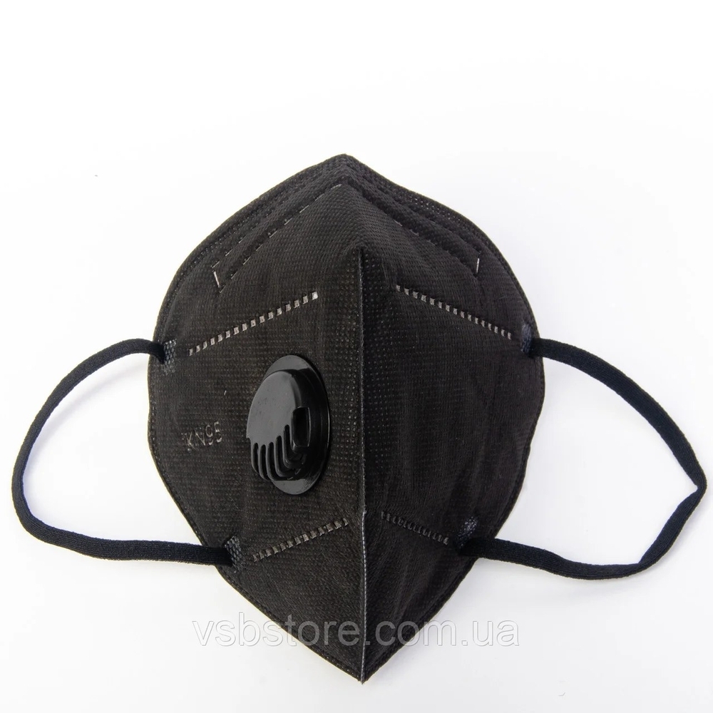 Респиратор-маска KN95 шестишарова с клапаном (1 шт). Черная