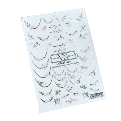 Слайдер для ногтей VS Nails Combi foil №164 Френч Цветы с фольгой, фото 1