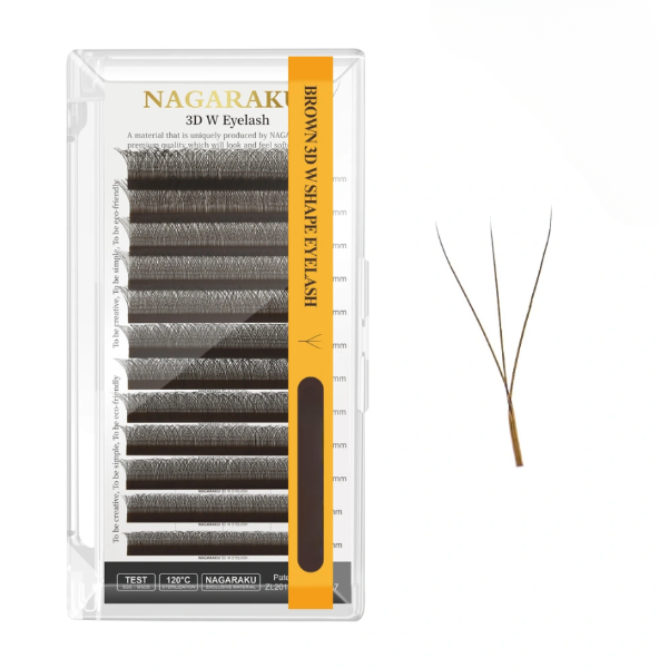 Ресницы Nagaraku 3D W-форма темно-коричневые Mix C 0.07 8-15 мм, фото 1