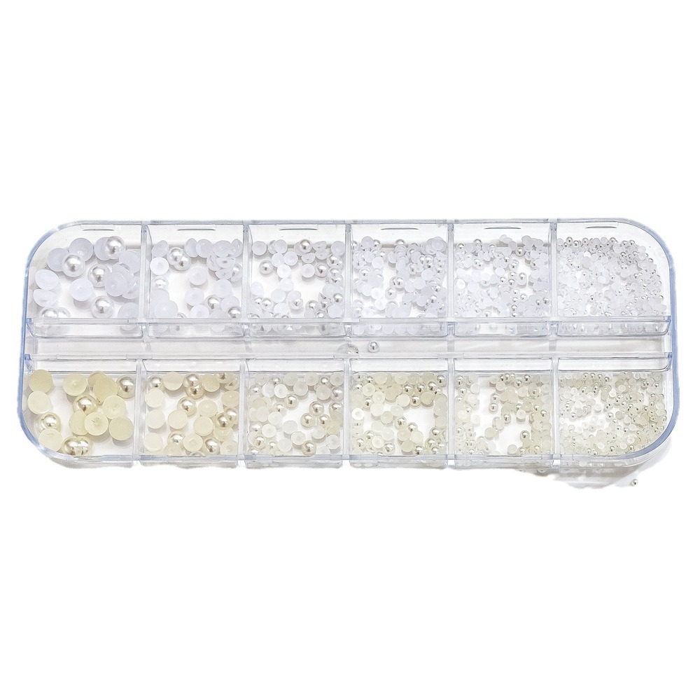 Камінці для дизайну нігтів різних розмірів Перлина S-738-12 1.6 - 6 мм кремові та білі, фото 1