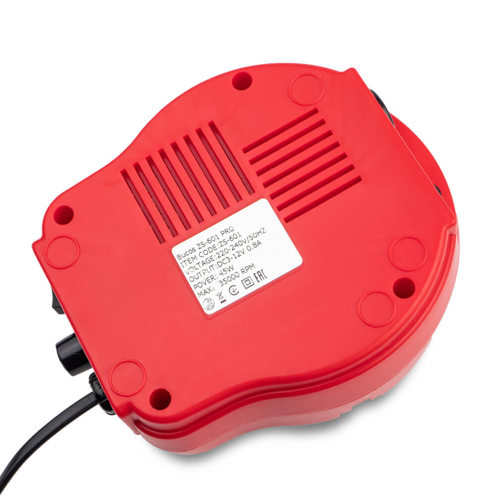 Фрезер для манікюру BUCOS ZS-601 PRO 45W 35000 об/хв + 6 фрез червоний, фото 4