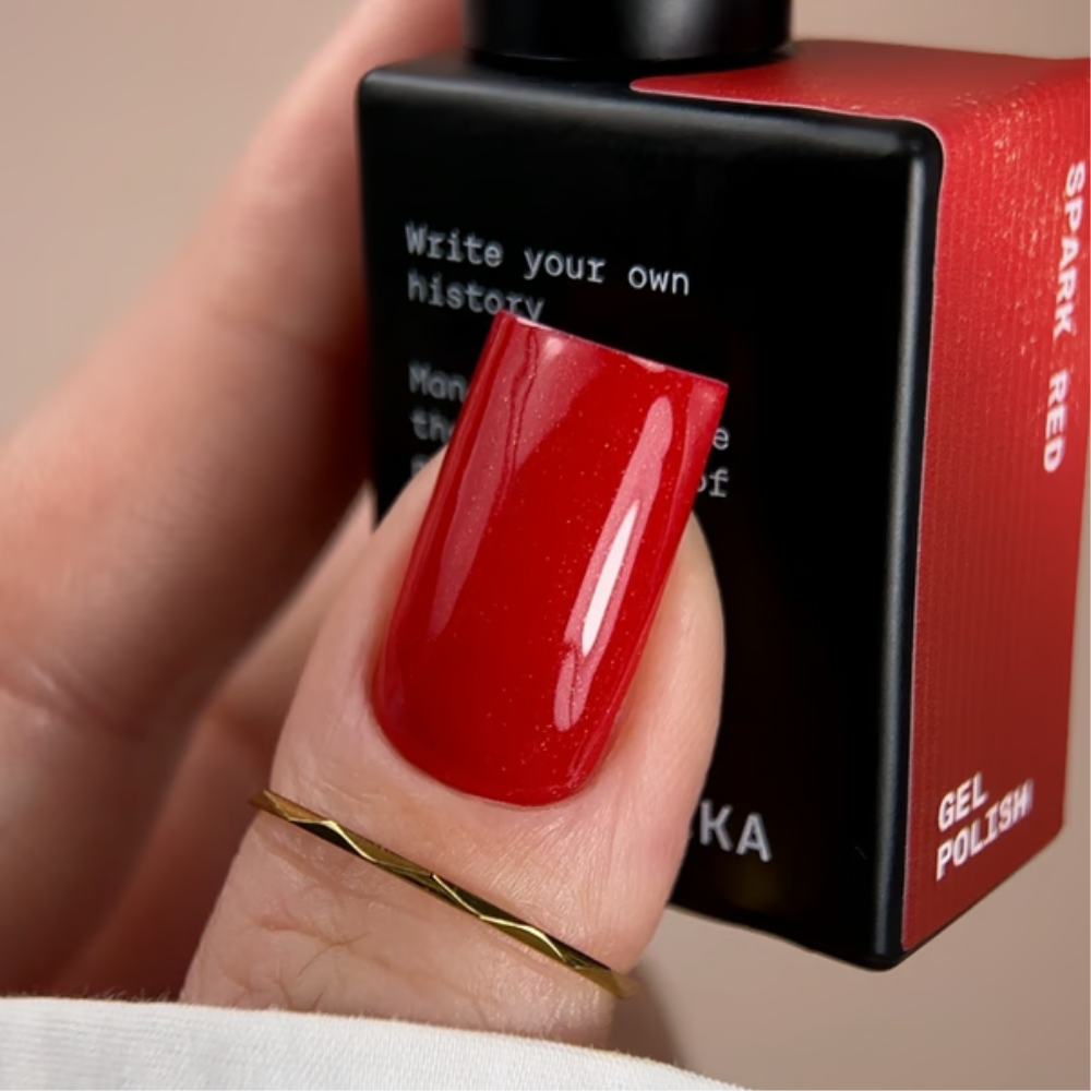 Гель-лак Biblioteka Spark Red Красный с мелким шимером 10 мл, фото 2