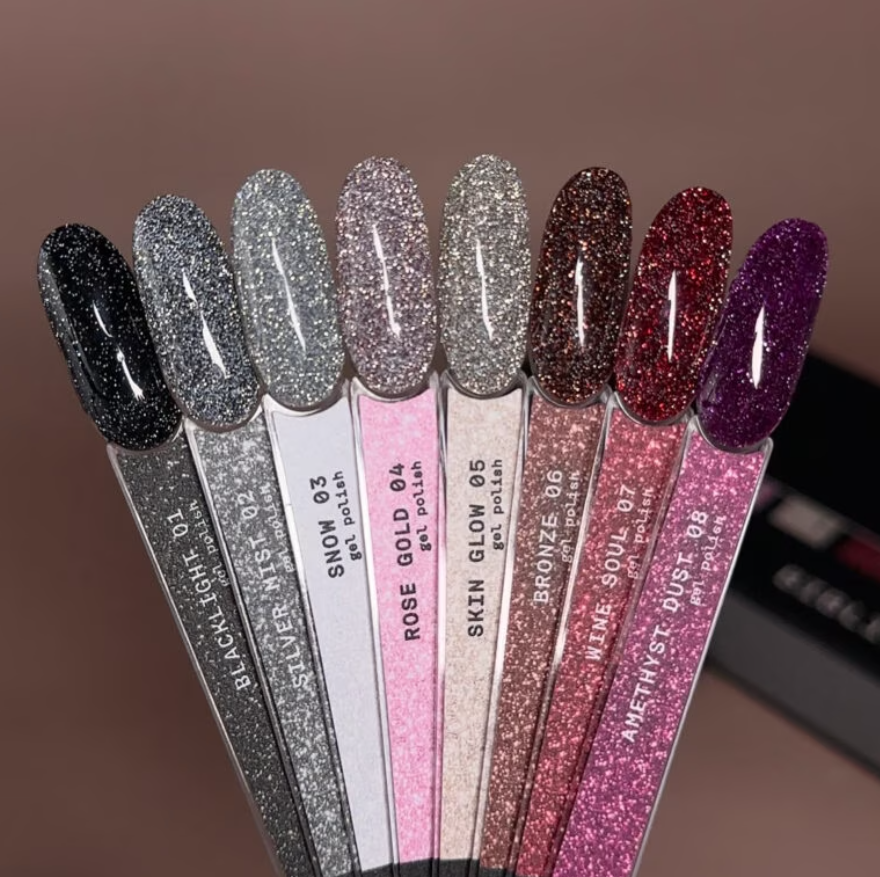 Набір гель-лаків світловідбиваючих Biblioteka Flash Gel Polish Set Spark Inside №01-08 10мл, фото 2