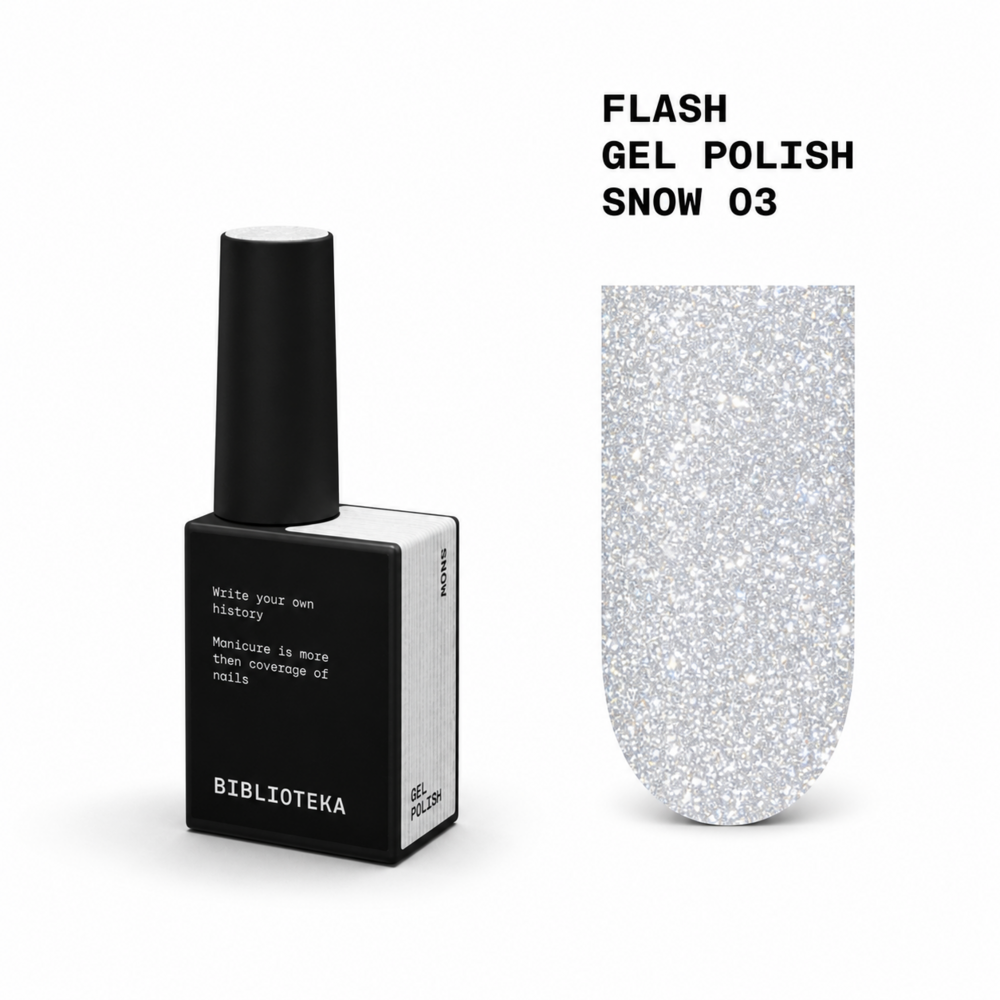 Гель-лак світловідбиваючий Biblioteka Flash Spark Inside №03 Snow Біле срібло 10 мл, фото 1